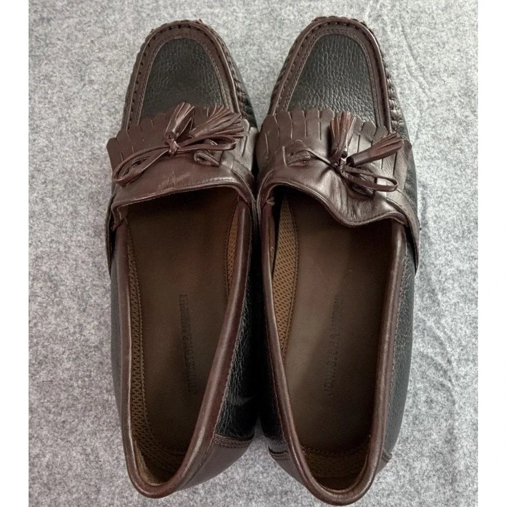 Johnston & Murphy Mens Two Tone Brown Leather Kiltie Tassel Loafers Shoes‎